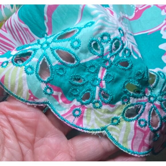 Lilly Pulitzer Womens Floral Hibiscus Eyelet Hem Pleated Skirt Beach Vacation - Picture 4 of 6